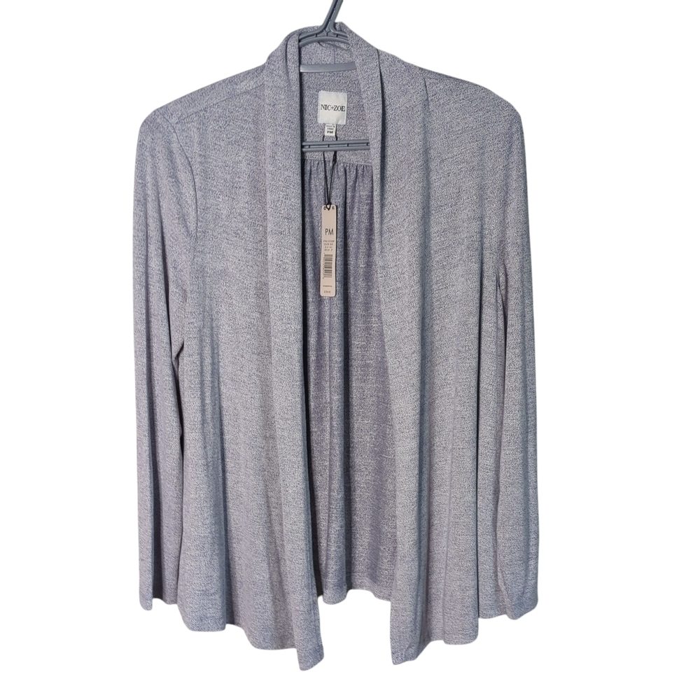 NWT Nic + Zoe Speckled Knit Open-Front Cardigan Bux Blue Mix Size PM